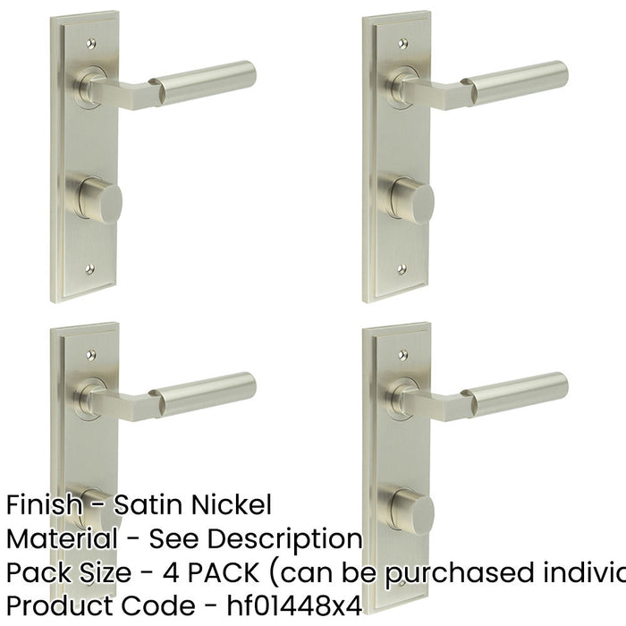 PACK Elegant Satin Nickel Bathroom Door Handle with Backplate Turn Release Mechanism Solid Brass Interior Handle-1