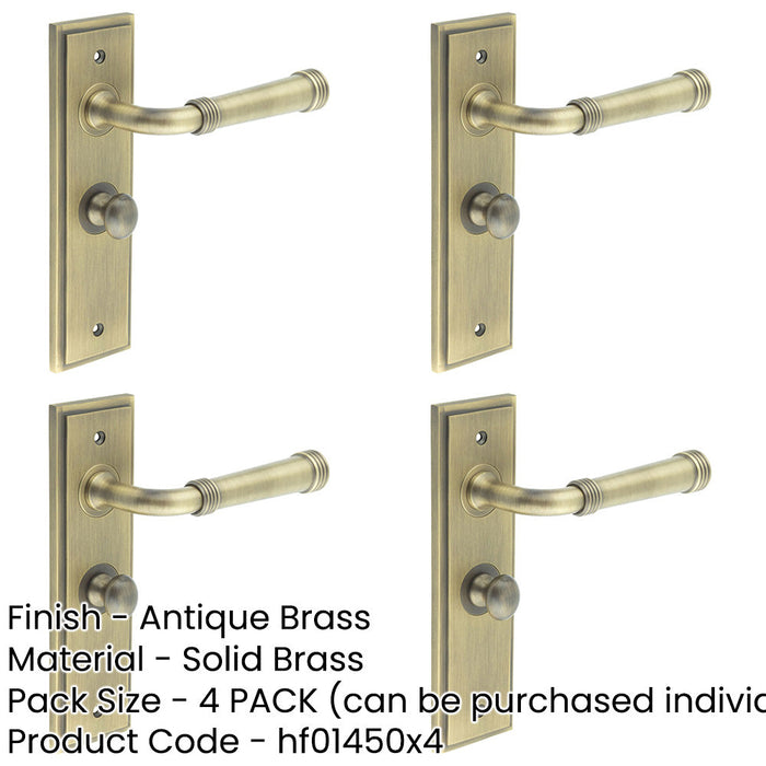 PACK Antique Brass Bathroom Door Handle with Backplate Turn Release Solid Brass Interior Handle (4)-1