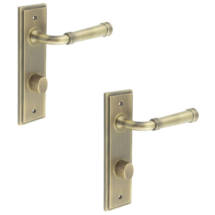 PACK Antique Brass Door Handle with Backplate Bathrooms BUR35 Design Solid Brass Interior Handle (1)