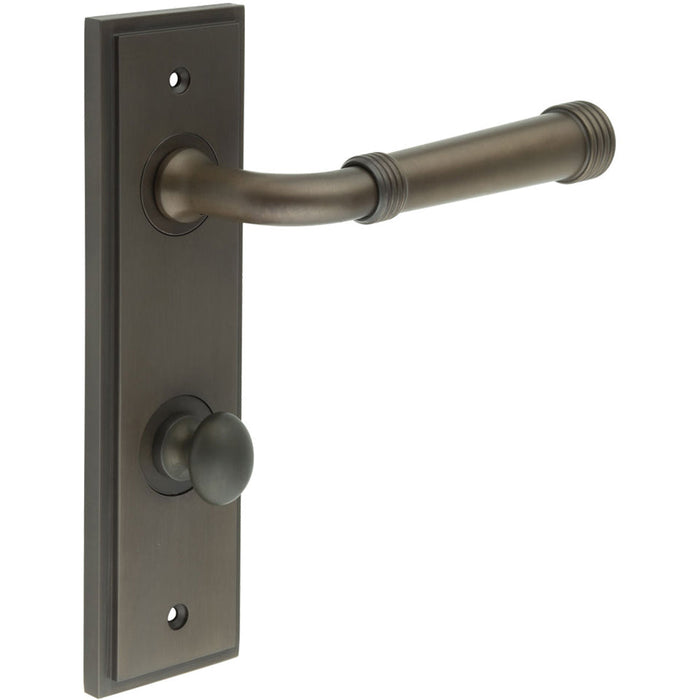 Elegant Dark Bronze Door Handle with Backplate Turn Release Bathrooms Solid Brass Interior Handle