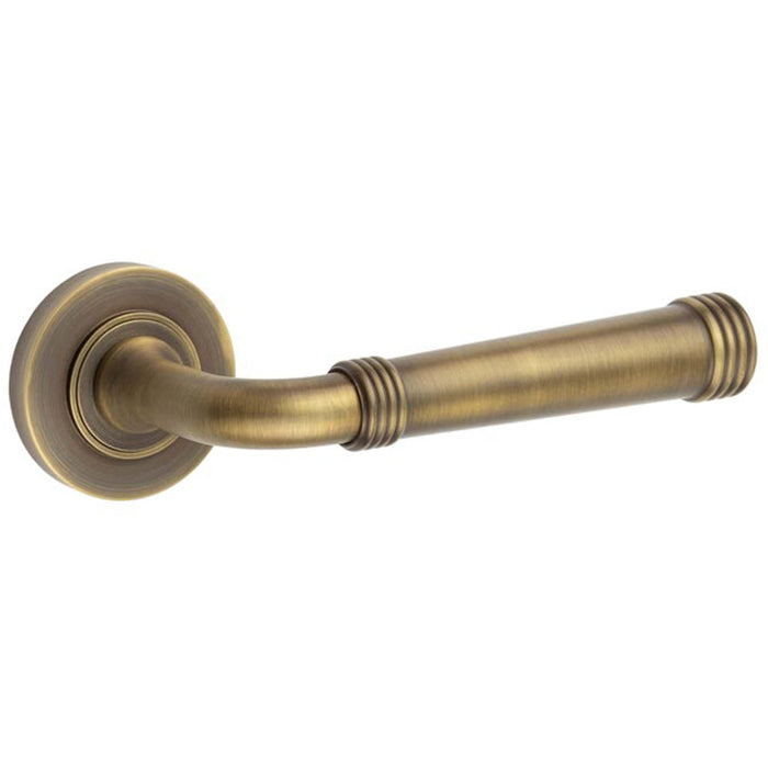 Antique Brass Door Handle with Plain Rose Design Solid Brass Interior Handle