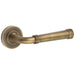 Antique Brass Door Handle with Plain Rose Design Solid Brass Interior Handle