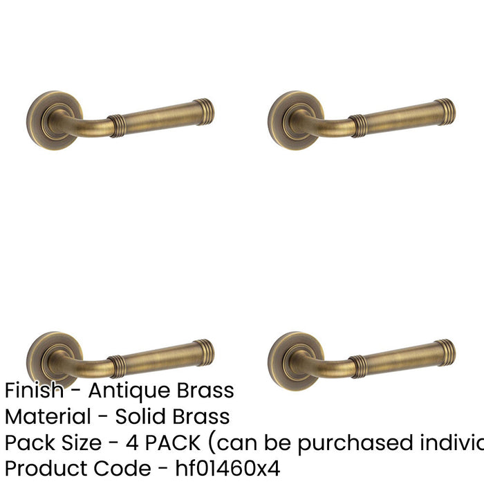 PACK Antique Brass Door Handle with Plain Rose Design Solid Brass Interior Handle-1