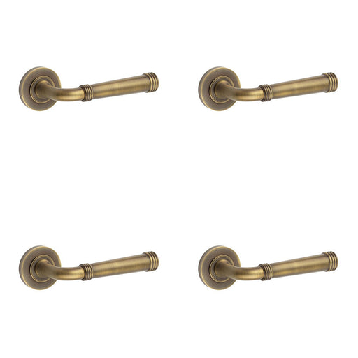 PACK Antique Brass Door Handle with Plain Rose Design Solid Brass Interior Handle