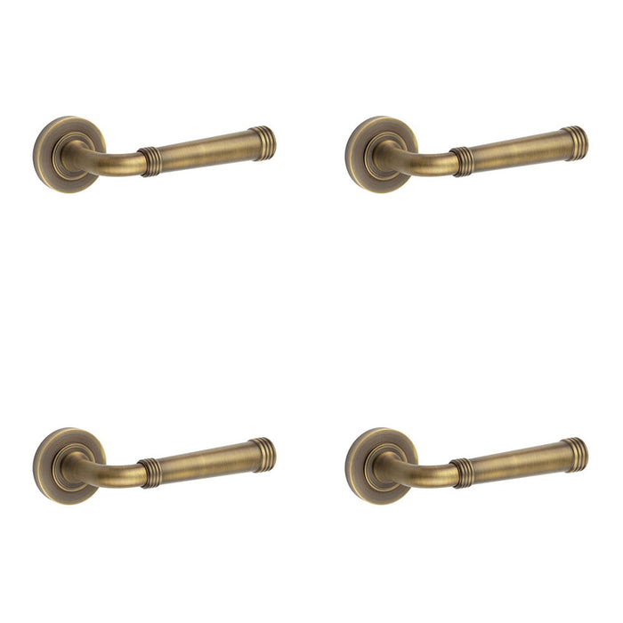 PACK Antique Brass Door Handle with Plain Rose Design Solid Brass Interior Handle