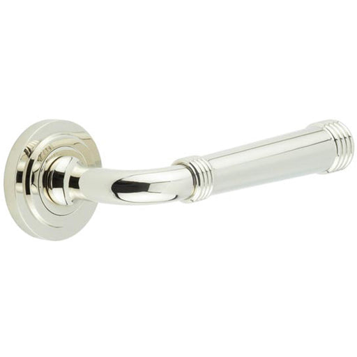 Stylish Polished Nickel Door Handle with Stepped Rose Design Solid Brass Interior Handle (1)