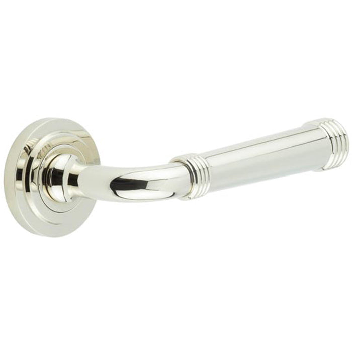 Stylish Polished Nickel Door Handle with Stepped Rose Design Solid Brass Interior Handle (1)