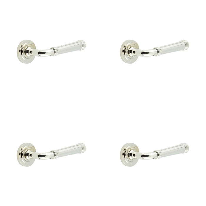 PACK Stylish Polished Nickel Door Handle with Stepped Rose Design Solid Brass Interior Handle (1)