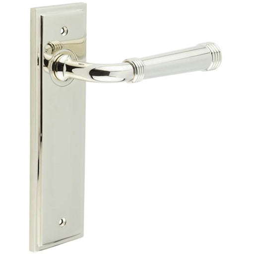 Elegant Solid Brass Door Handle Latch Backplate Polished Nickel Finish Solid Brass Interior Handle