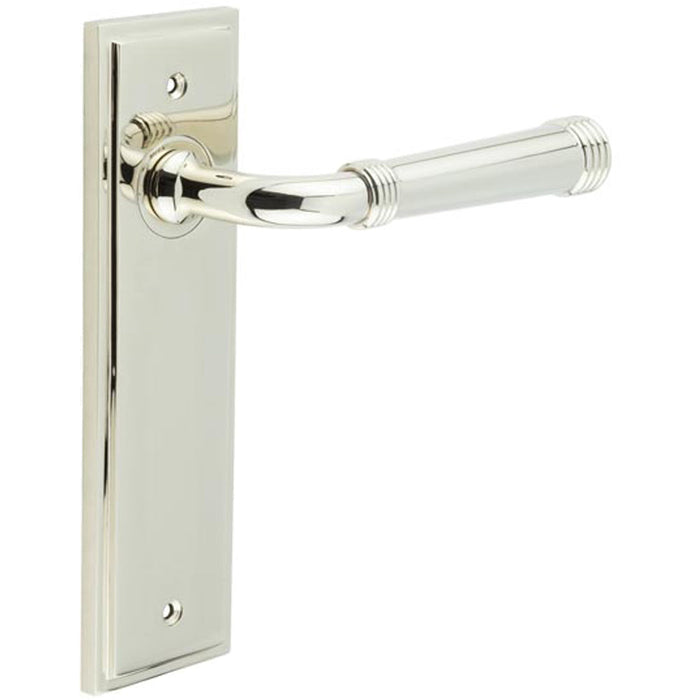 Elegant Solid Brass Door Handle Latch Backplate Polished Nickel Finish Solid Brass Interior Handle