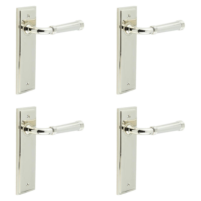 PACK Elegant Solid Brass Door Handle Latch Backplate Polished Nickel Finish Solid Brass Interior Handle