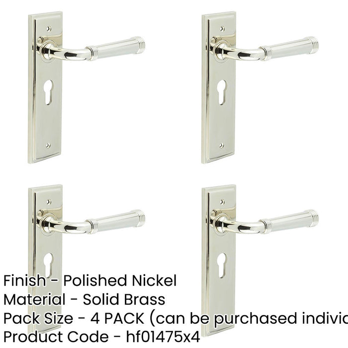 PACK Elegant Polished Nickel Door Handle with Euro Backplate Solid Brass Interior Handle (4)-1