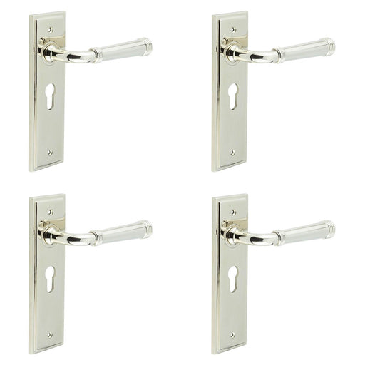 PACK Elegant Polished Nickel Door Handle with Euro Backplate Solid Brass Interior Handle (4)