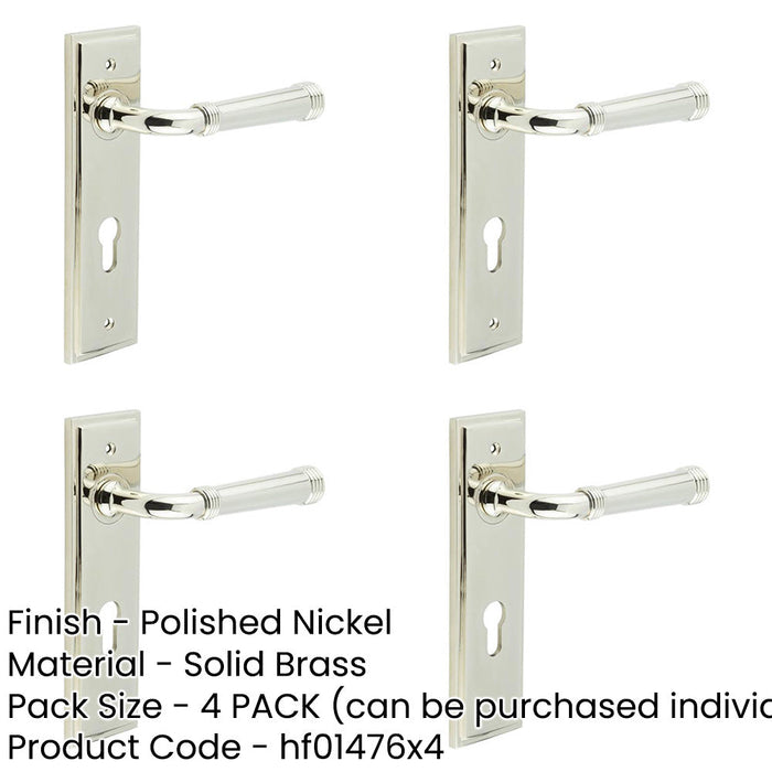 PACK Elegant Polished Nickel Door Handle with Euro Backplate Solid Brass Interior Handle (5)-1