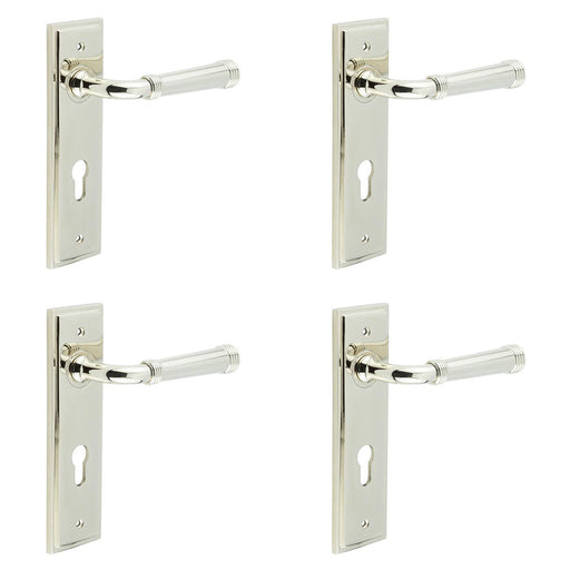 PACK Elegant Polished Nickel Door Handle with Euro Backplate Solid Brass Interior Handle (5)