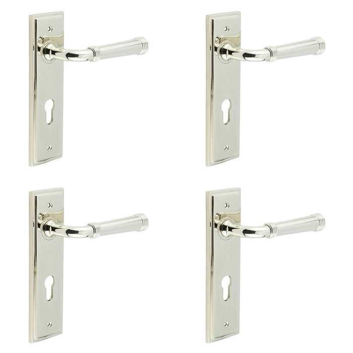 PACK Elegant Polished Nickel Door Handle with Euro Backplate Solid Brass Interior Handle (5)