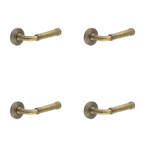 PACK Elegant Chamfered Rose Door Handle Antique Brass Solid Brass Interior Handle (1)