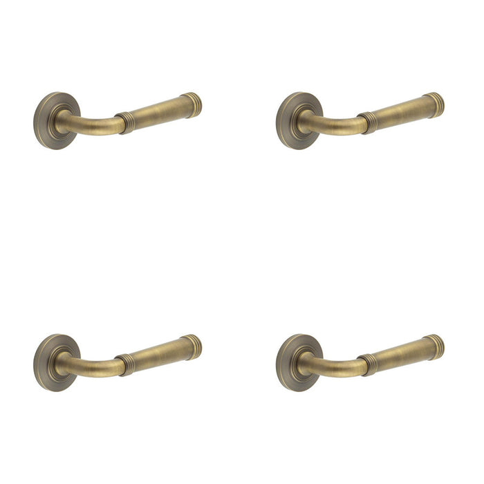 PACK Elegant Chamfered Rose Door Handle Antique Brass Solid Brass Interior Handle (1)