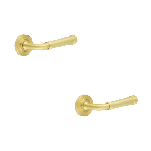 PACK Elegant Satin Brass Door Handle with Traditional Design Solid Brass Interior Handle (1)