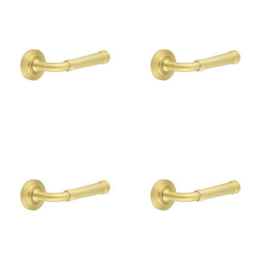 PACK Satin Brass Chamfered Rose Door Handle Stylish Interiors Solid Brass Interior Handle