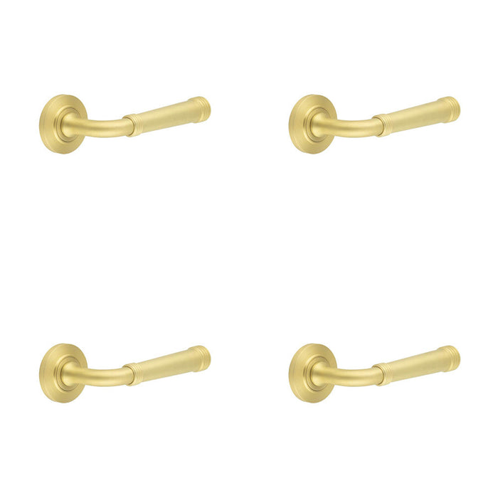 PACK Satin Brass Chamfered Rose Door Handle Stylish Interiors Solid Brass Interior Handle