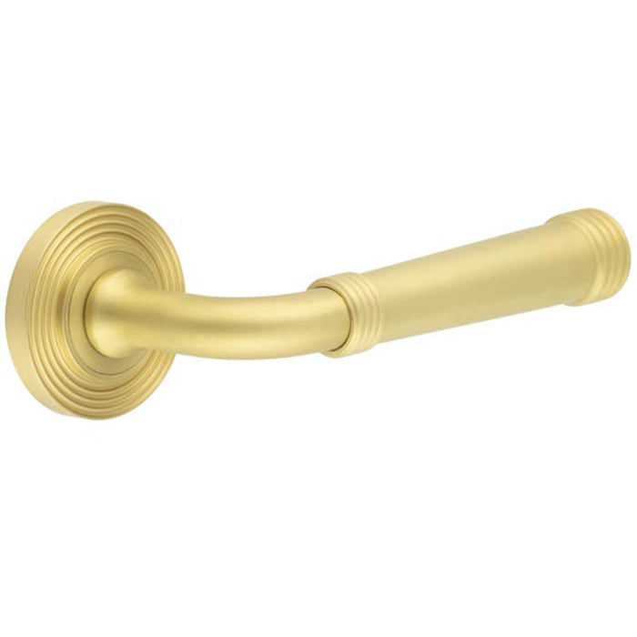 Elegant Reeded Satin Brass Door Handle Timeless Style Solid Brass Interior Handle