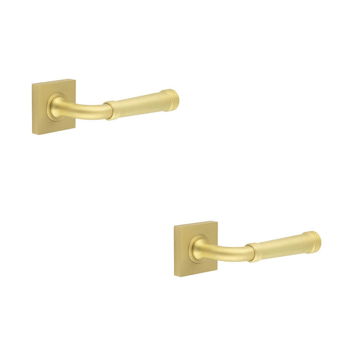 PACK Elegant Square Satin Brass Door Handle with Contemporary Design Solid Brass Interior Handle (1)