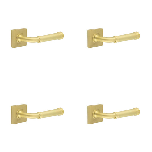 PACK Elegant Square Satin Brass Door Handle with Contemporary Design Solid Brass Interior Handle