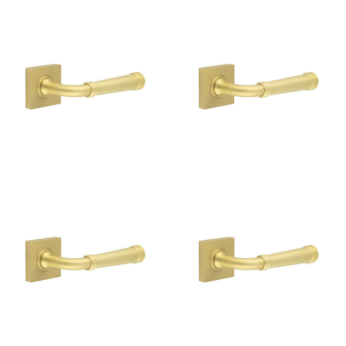 PACK Elegant Square Satin Brass Door Handle with Contemporary Design Solid Brass Interior Handle