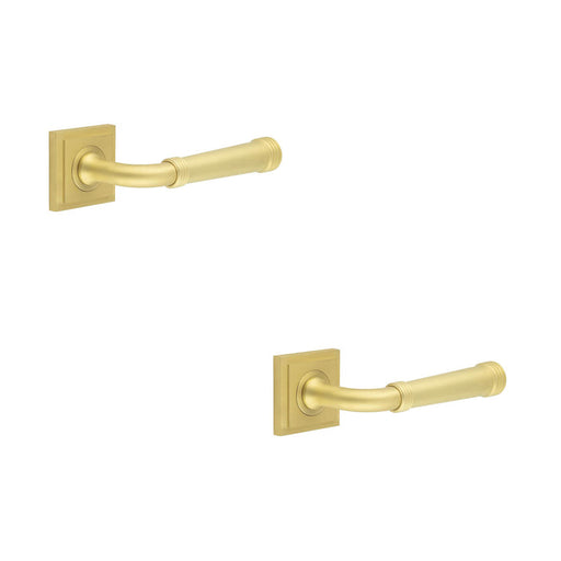 PACK Elegant Square Stepped Satin Brass Door Handle Modern Homes Solid Brass Interior Handle (1)