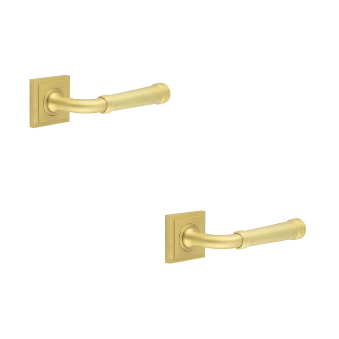 PACK Elegant Square Stepped Satin Brass Door Handle Modern Homes Solid Brass Interior Handle (1)