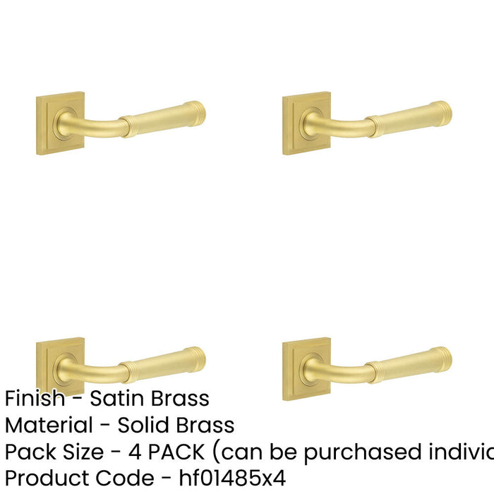 PACK Elegant Square Stepped Satin Brass Door Handle Modern Homes Solid Brass Interior Handle-1