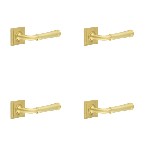 PACK Elegant Square Stepped Satin Brass Door Handle Modern Homes Solid Brass Interior Handle