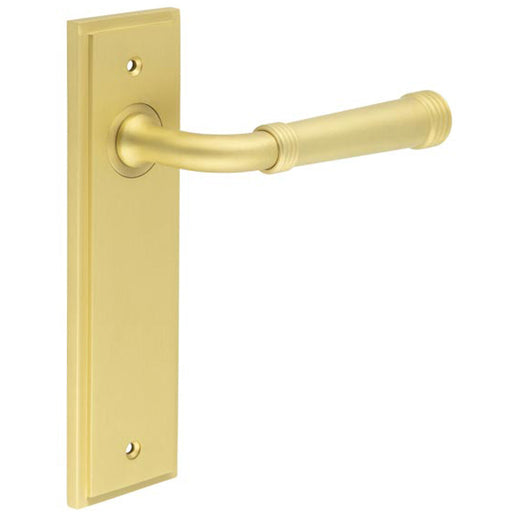 Elegant Satin Brass Door Handle Latch with Versatile Backplate Options Solid Brass Interior Handle