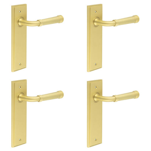 PACK Elegant Satin Brass Door Handle Latch with Versatile Backplate Options Solid Brass Interior Handle