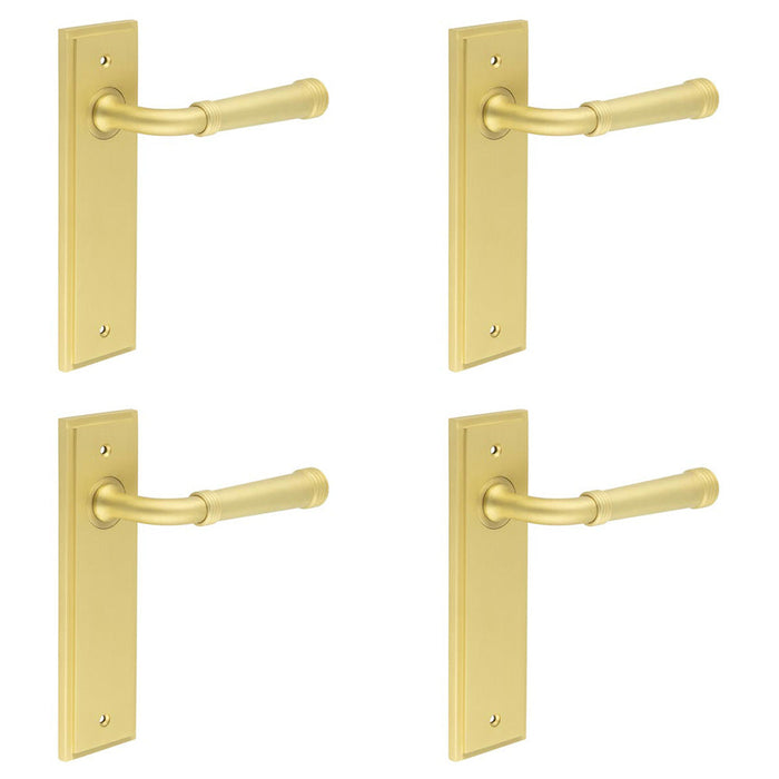 PACK Elegant Satin Brass Door Handle Latch with Versatile Backplate Options Solid Brass Interior Handle