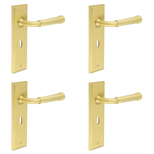 PACK Elegant Satin Brass Door Handle Lock Backplate Luxurious Interiors Solid Brass Interior Handle