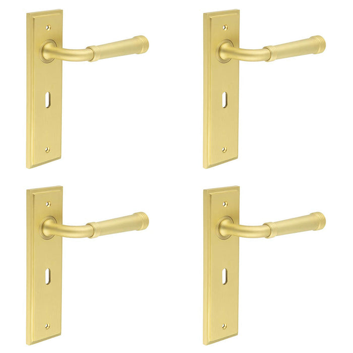 PACK Elegant Satin Brass Door Handle Lock Backplate Luxurious Interiors Solid Brass Interior Handle