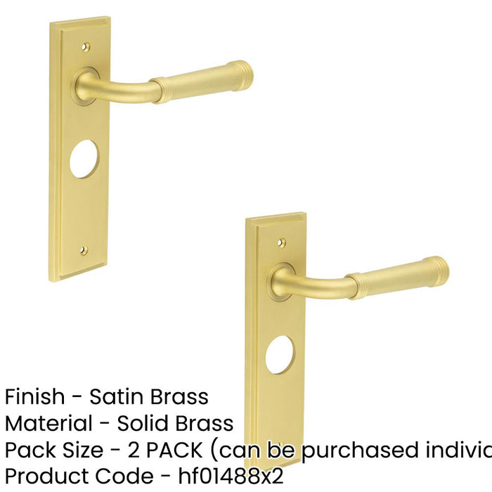 PACK Satin Brass Bathroom Door Handle with Backplate Solid Brass Interior Handle (3)-1