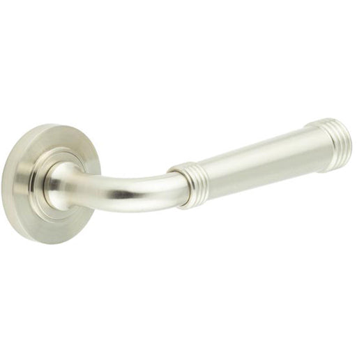 Elegant Satin Nickel Door Handle with Traditional Rose Design Solid Brass Interior Handle