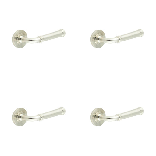 PACK Elegant Satin Nickel Door Handle with Traditional Rose Design Solid Brass Interior Handle