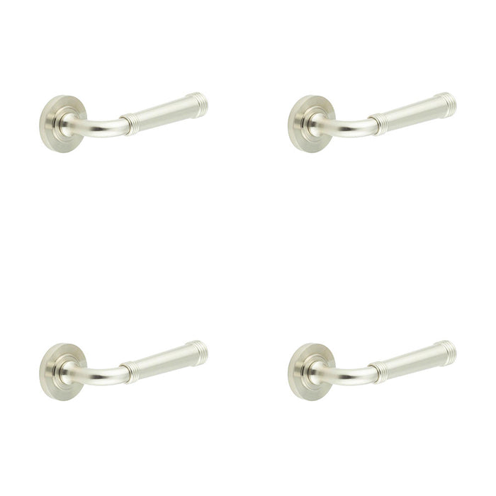 PACK Elegant Satin Nickel Door Handle with Traditional Rose Design Solid Brass Interior Handle