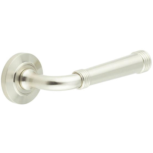 Elegant Satin Nickel Door Handle with Chamfered Rose Design Modern Homes Solid Brass Interior Handle