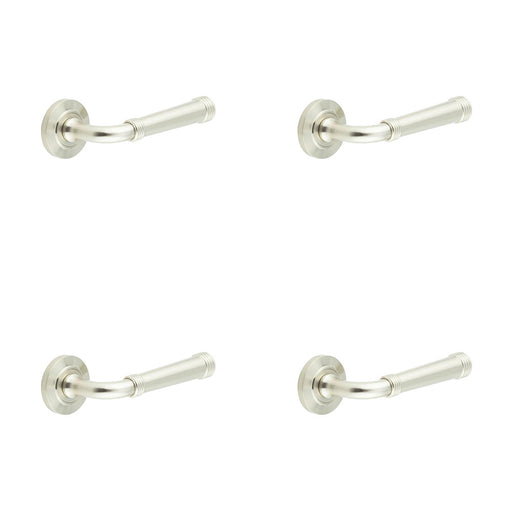 PACK Elegant Satin Nickel Door Handle with Chamfered Rose Design Modern Homes Solid Brass Interior Handle