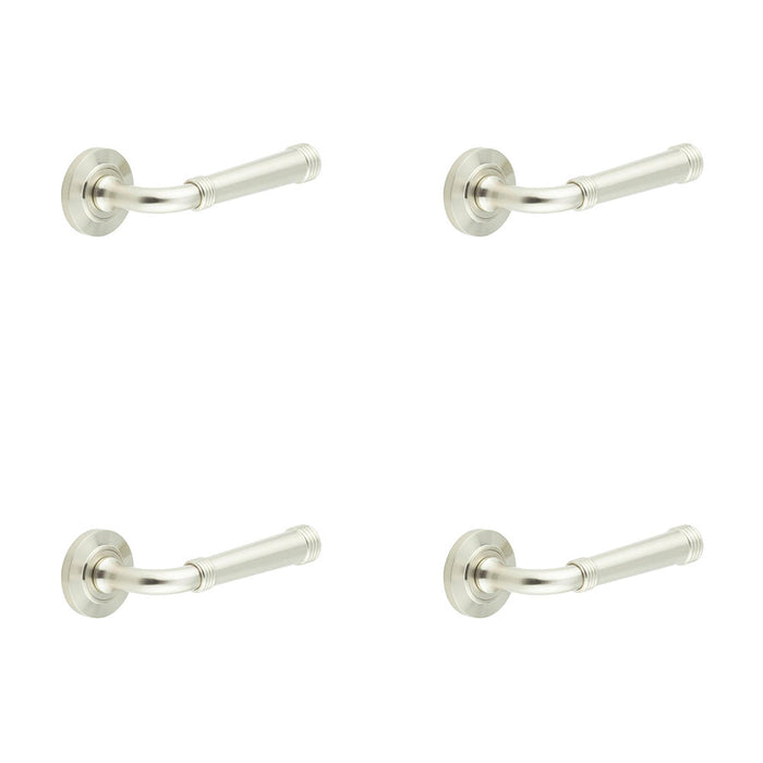 PACK Elegant Satin Nickel Door Handle with Chamfered Rose Design Modern Homes Solid Brass Interior Handle