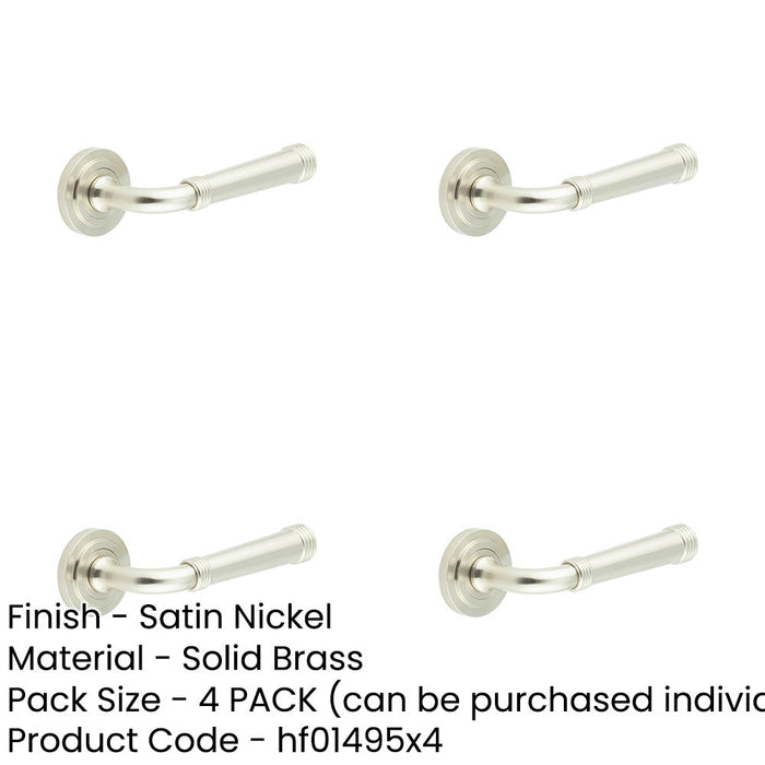 PACK Elegant Satin Nickel Door Handle with Stepped Rose Design Modern Interiors Solid Brass Interior Handle-1