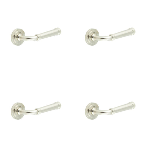 PACK Elegant Satin Nickel Door Handle with Stepped Rose Design Modern Interiors Solid Brass Interior Handle