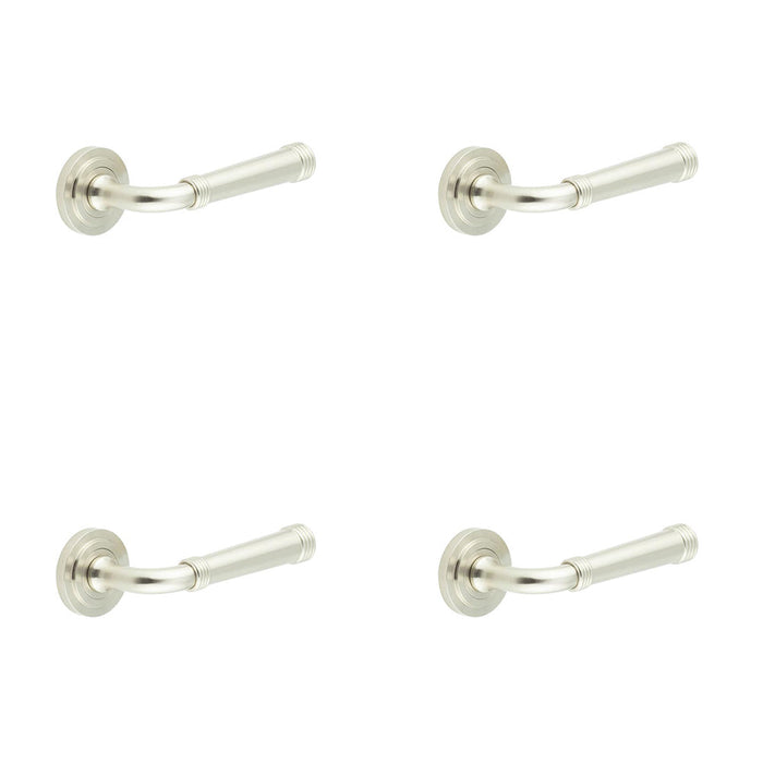 PACK Elegant Satin Nickel Door Handle with Stepped Rose Design Modern Interiors Solid Brass Interior Handle