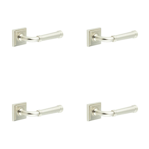 PACK Elegant Satin Nickel Square Stepped Door Handle Home Office Solid Brass Interior Handle