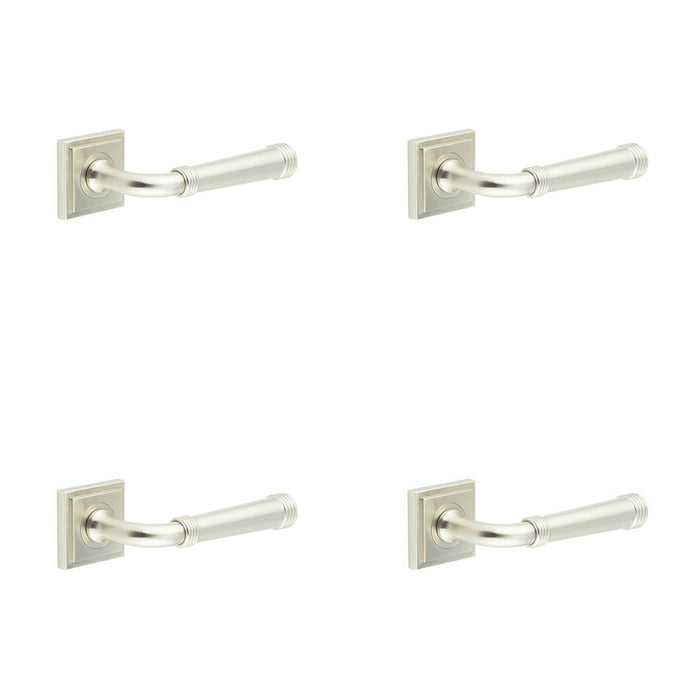 PACK Elegant Satin Nickel Square Stepped Door Handle Home Office Solid Brass Interior Handle